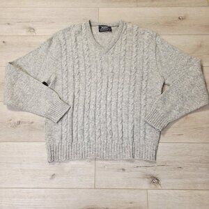 Vtg Jantzen USA Made Sz XL Gray V Neck Sweater